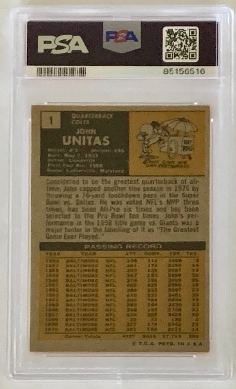 1971 TOPPS #1 Johnny JOHN UNITAS HOF Baltimore Colts PSA 4 VG EX, Nice Color! view 2