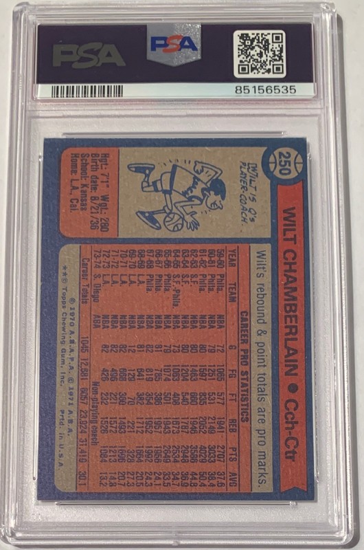 1974 Topps Basketball #250 Wilt Chamberlain HOF PSA 6 EX-MT Conquistadors Lakers view 2