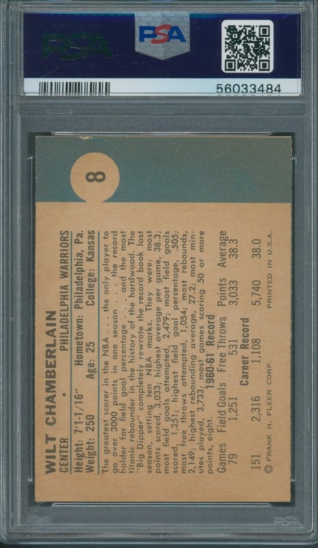 1961/62 Fleer #8 Wilt Chamberlain PSA GOOD 2 *3484 view 2