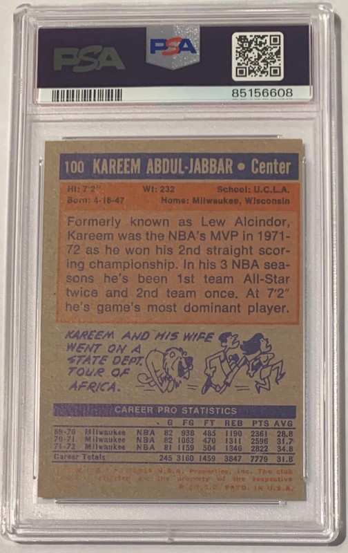 1972 Topps Kareem Abdul-Jabbar #100 Lakers HOF PSA 4, Sharp Color! view 2