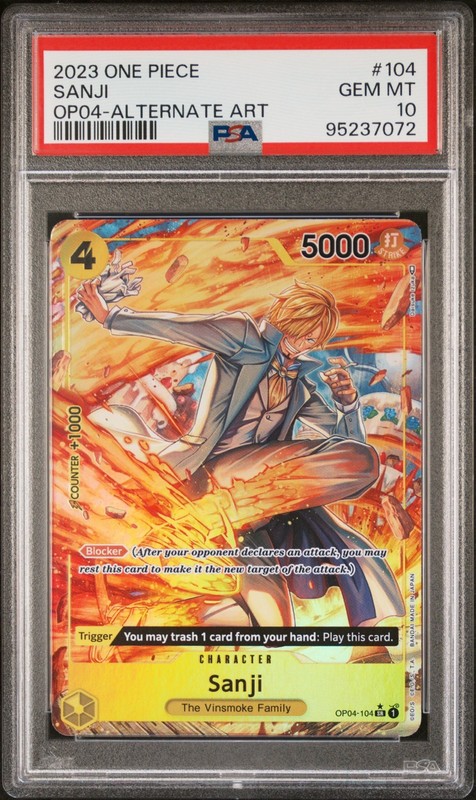 2023 One Piece CCG OP04 Sanji #104 Alternate Art PSA 10 Gem Mint