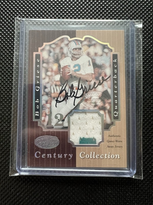 2000 Donruss Leaf Certified Century Bob Griese Game Worn Patch Auto /21