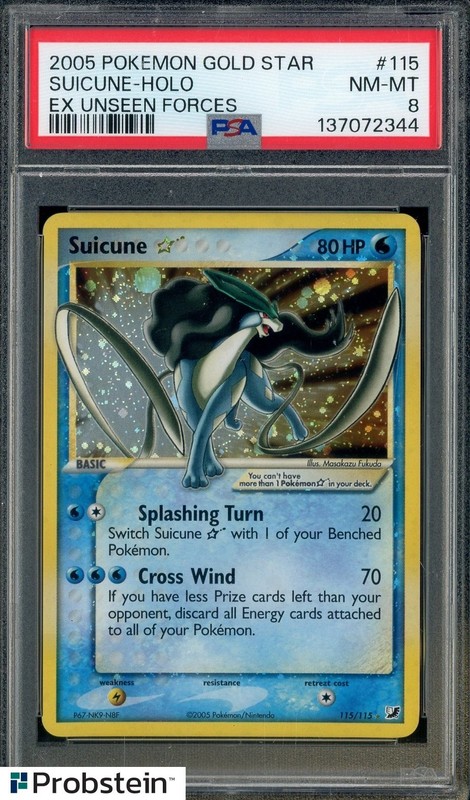 2005 Pokemon Gold Star Ex Unseen Forces #115 Suicune - Holo PSA 8 NM-MT
