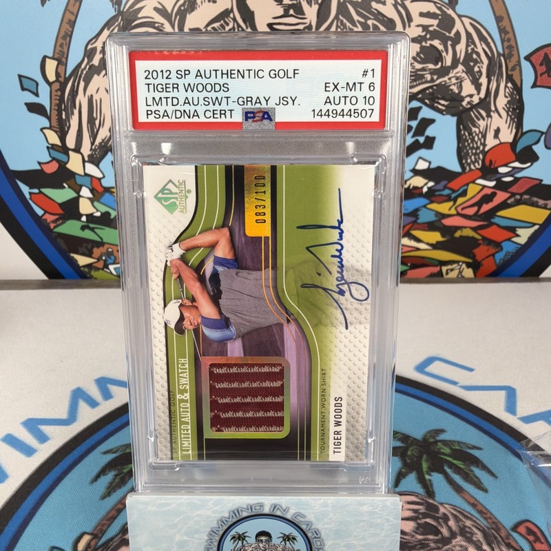 2012 Tiger Woods SP Authentic Red Patch Auto /100 PSA 6 Auto 10