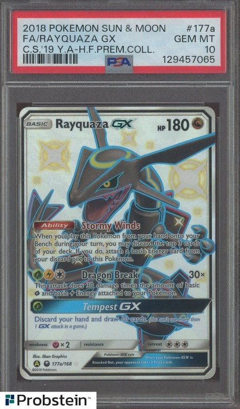 2018 Pokemon SM C.S.'19 Y.A-H.F.PREM.COLL #177a FA/Rayquaza GX PSA 10