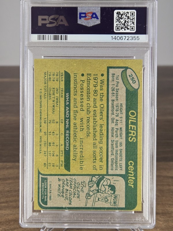 1980 Topps Wayne Gretzky #250 PSA 7 Near Mint Oilers HOF Vintage Hockey view 2