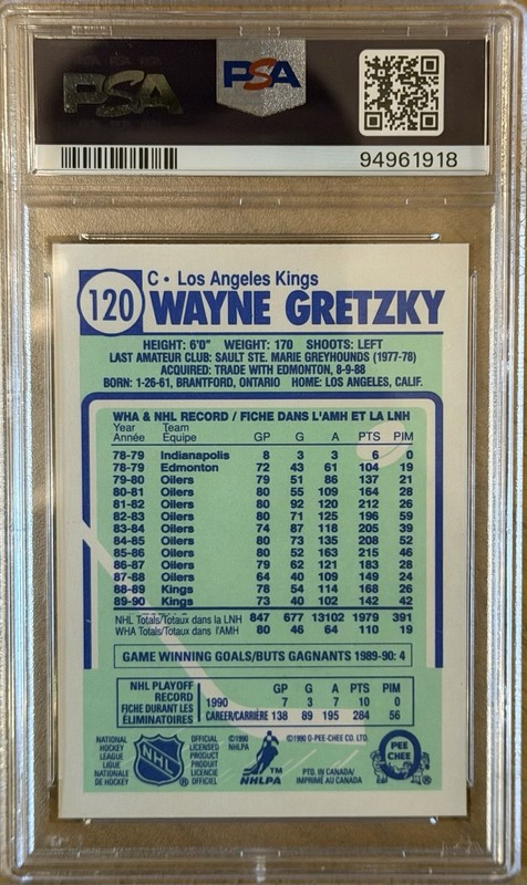 1990 O Pee Chee #120 Wayne Gretzky Error Card HOF LA Kings GEM MINT PSA10 view 2