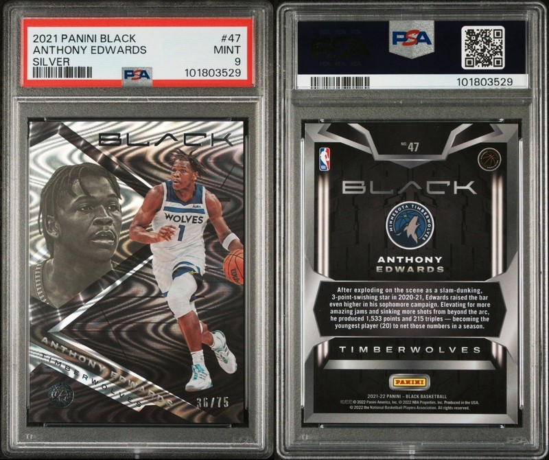 2021 PANINI BLACK | SILVER [#36/75] #47 ANTHONY EDWARDS PSA 9