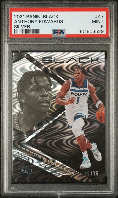 2021 PANINI BLACK | SILVER [#36/75] #47 ANTHONY EDWARDS PSA 9 view 2