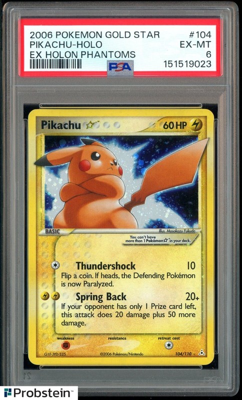 2006 Pokemon Gold Star Pikachu Holo Ex Holon Phantoms #104 PSA 6 EX-MT