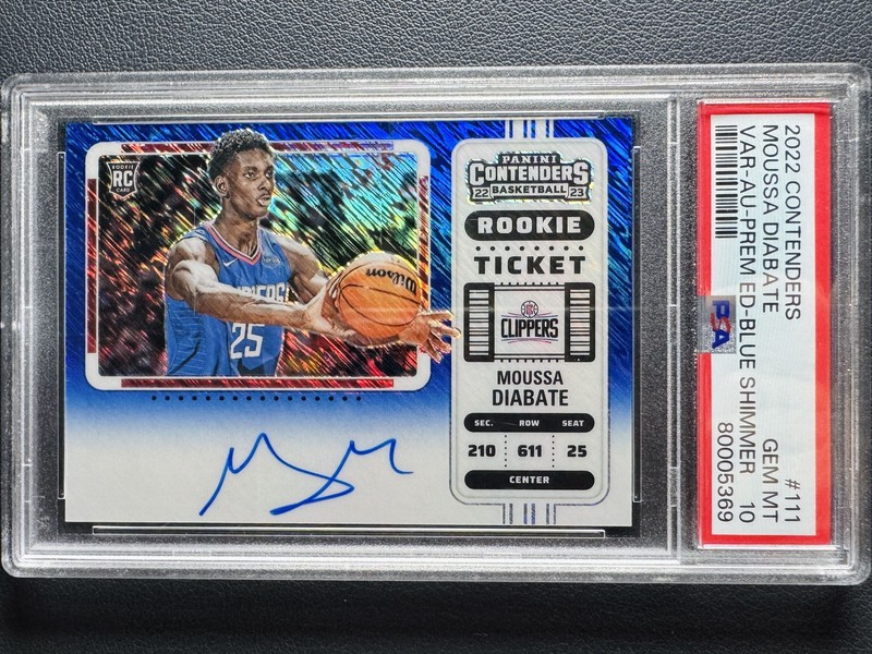 2022-23 Contenders Moussa Diabate Rookie RC Ticket Blue Shimmer Auto /21 PSA 10