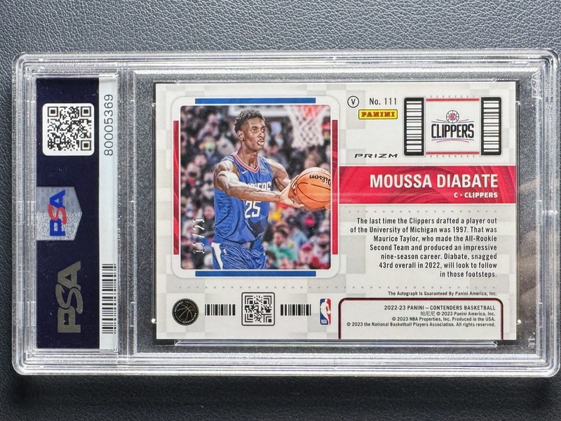2022-23 Contenders Moussa Diabate Rookie RC Ticket Blue Shimmer Auto /21 PSA 10 view 2