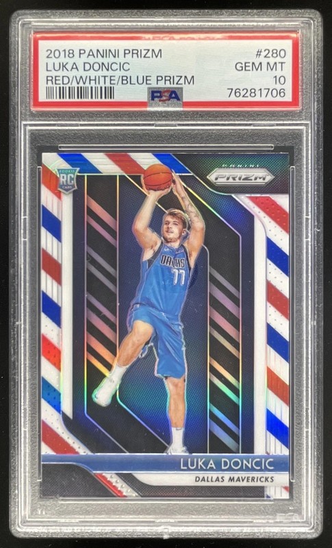 2018-19 Panini Prizm Prizms Red White and Blue #280 Luka Doncic RC PSA 10