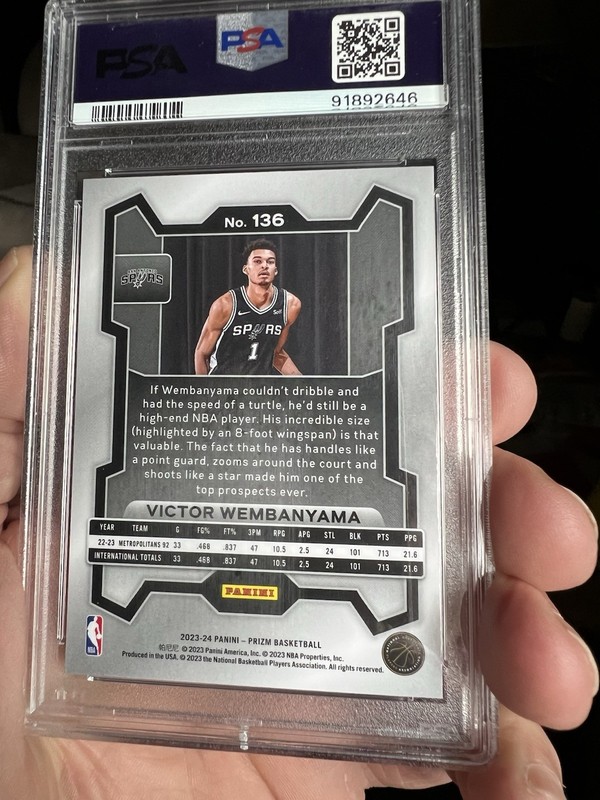 Victor Wembanyama Rookie Card 2023-24 Prizm #136 …PSA 9 Mint view 2