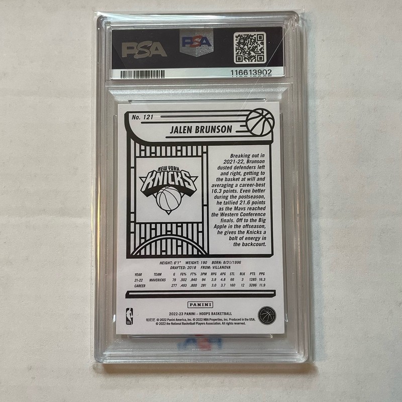 Jalen Brunson Auto 10 PSA DNA Knicks Finals MVP 2022 NBA HOOPS Signature Champ view 2
