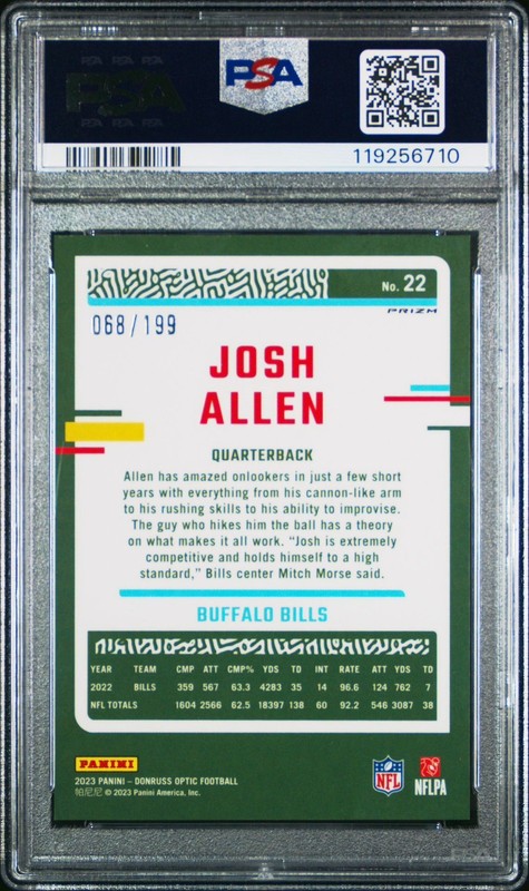 2023 Panini Donruss Optic - Josh Allen #22 Blue /199 PSA 10 Buffalo Bills view 2