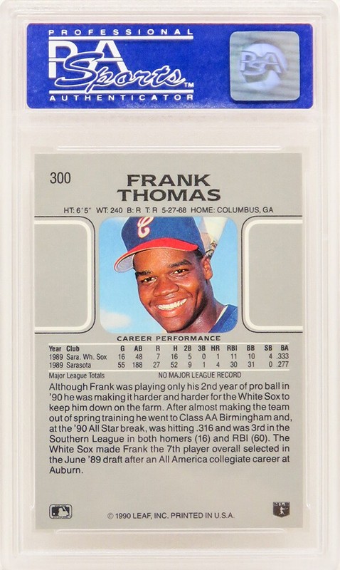 Frank Thomas (White Sox) 1990 Leaf Baseball #300 RC Rookie Card -PSA 10 GEM MINT view 2
