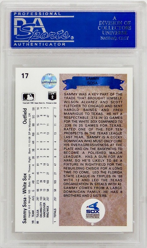 Sammy Sosa White Sox 1990 Upper Deck Baseball #17 RC Rookie Card PSA 10 GEM MINT view 2