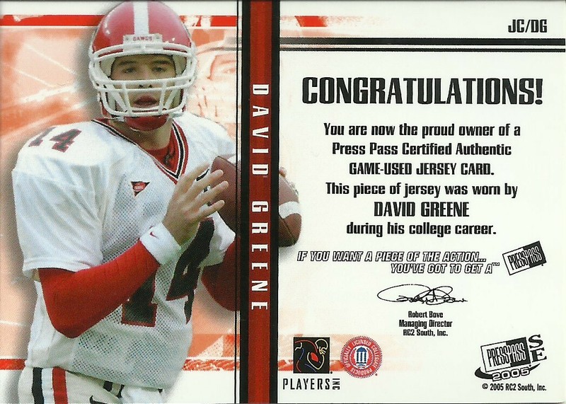 David Greene 2005 Press Pass Football Game-Used Jersey Card /700 No. JC/DG view 2