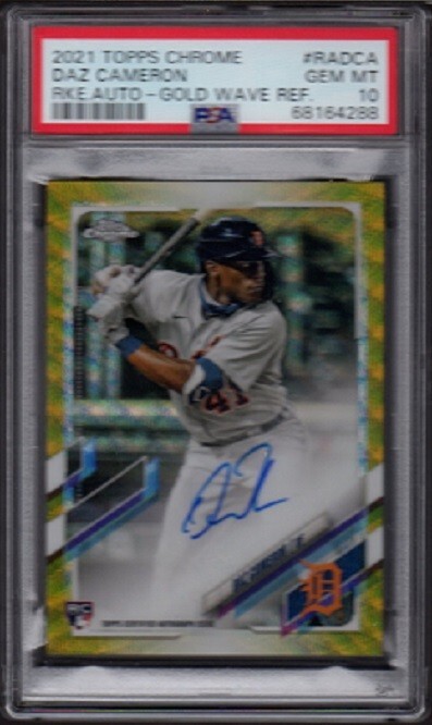 2021 Daz Cameron Topps Chrome RC #RA-DCA Rookie Auto-Gold Wave Ref Graded PSA 10