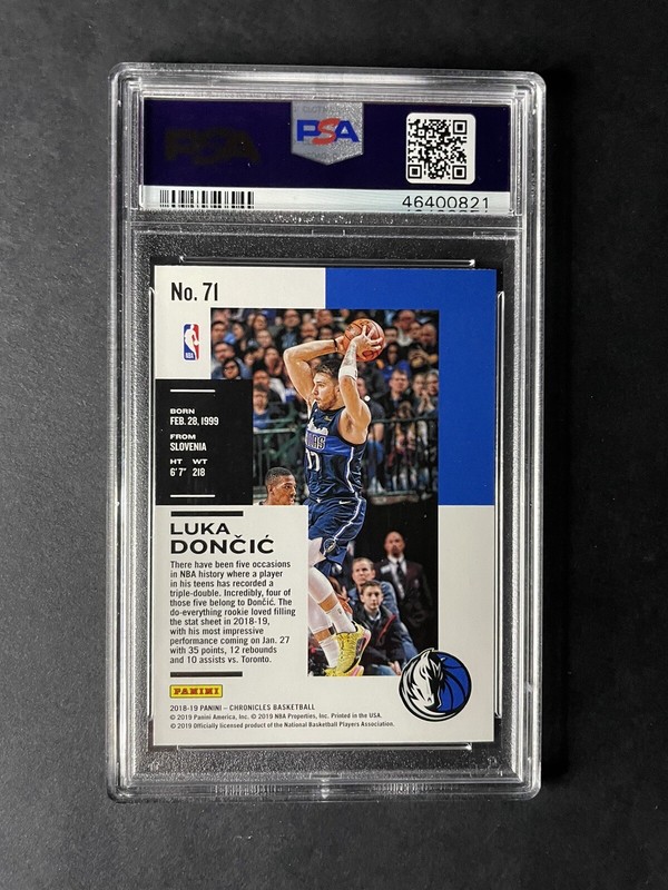 2018 Panini Chronicles Luka Doncic Rookie PSA Gem Mint 10 RC Dallas Mavericks view 2