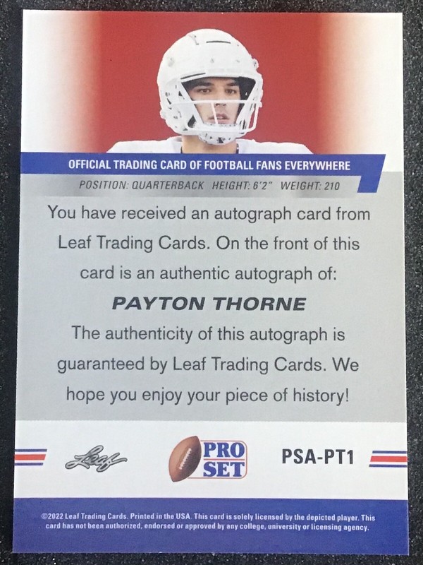 2022 Pro Set Football AUTOGRAPH #PSA-PT1 PAYTON THORNE QB MINT view 2
