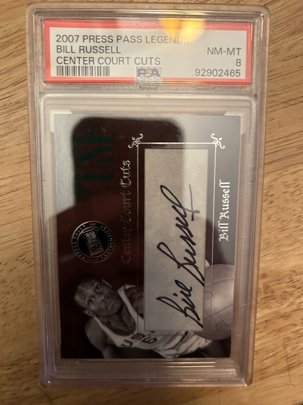 BILL RUSSELL 2007 PRESS PASS LEGENDS CUT AUTOGRAPH CARD PSA 8 #46/85