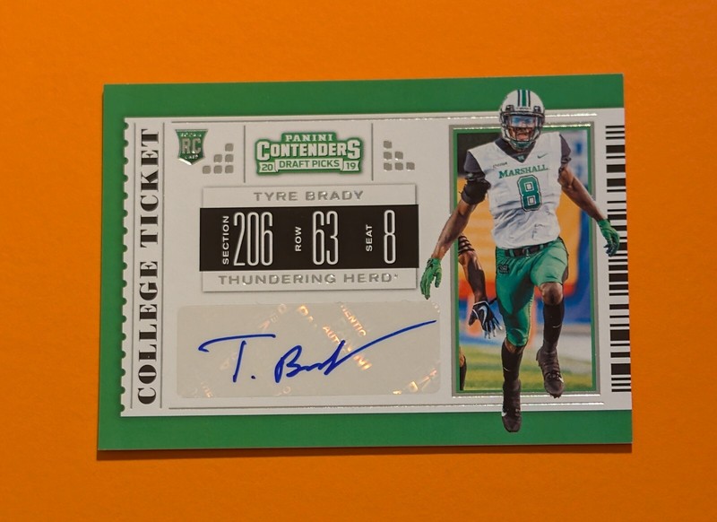 2019 Contenders Draft Tyre Brady College Ticket Rookie Auto RC #293 Marshall