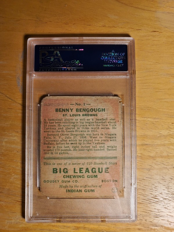 1933 Goudey Big League Chewing Gum - R319 #1 Benny Bengough (RC) PSA GRADE 1 view 2