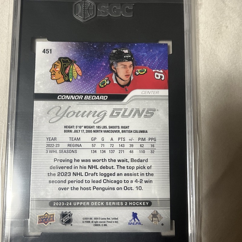 2023-24 Upper Deck Series 2 Young Guns rookie Connor Bedard  view 2