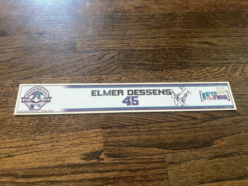 ARIZONA DIAMONDBACKS GAME USED BASEBALL LOCKER ROOM NAMEPLATE ELMER DESSENS AUTO