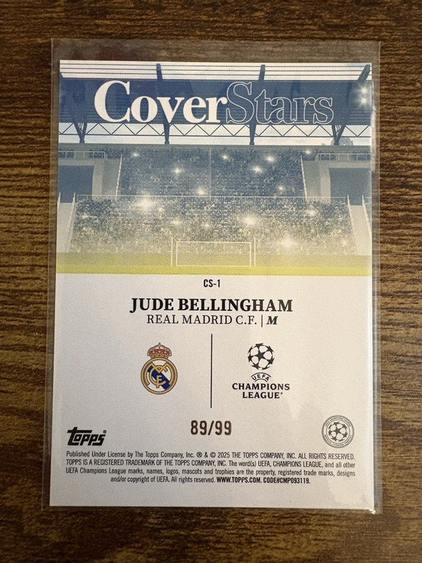 Jude Bellingham 2024/25 Topps UEFA UCC Cover Stars Insert Green /99 Real Madrid view 2