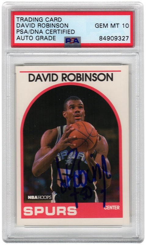 David Robinson Signed Spurs 1989-90 NBA Hoops Rookie Card #310 - (PSA - Auto 10)