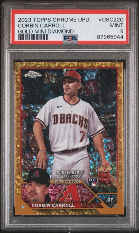 2023 TOPPS CHROME UPDATE CORBIN CARROLL RC GOLD MINI DIAMOND PSA 9