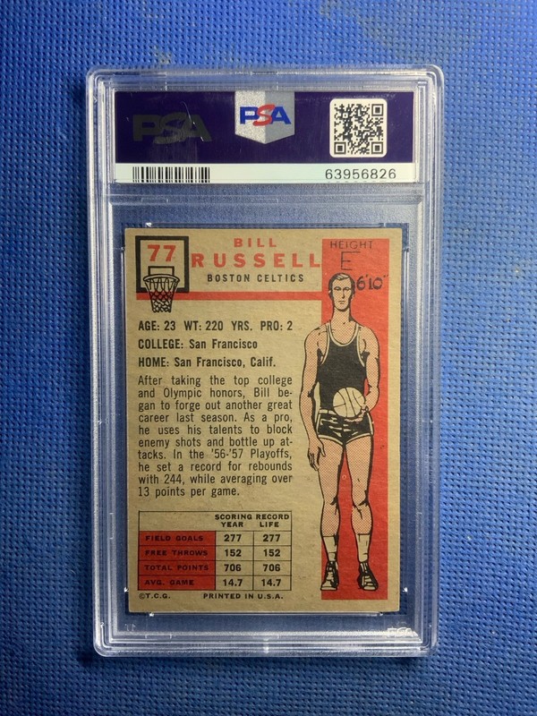 1957 Topps Basketball #77 Bill Russell Rookie Card PSA 5 Boston Celtics view 2