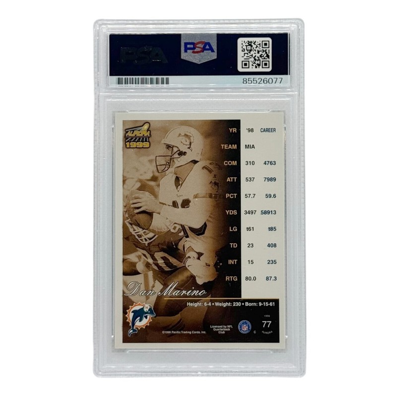 Miami Dolphins Dan Marino Autographed 1999 Pacific Aurora Card #77 PSA view 2