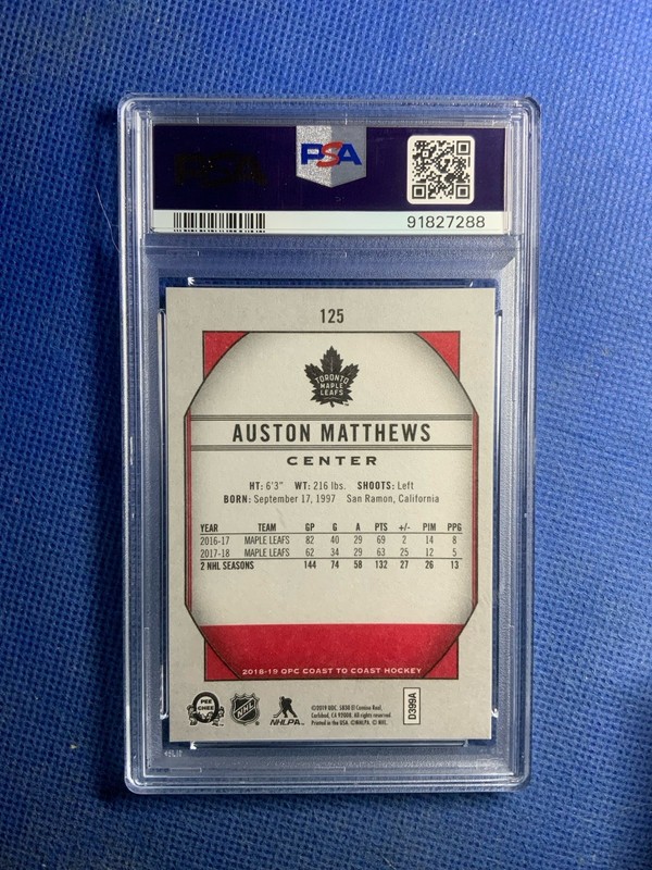 Auston Matthews 2018-19 O-Pee-Chee Coast To Coast #125 PSA 10 view 2
