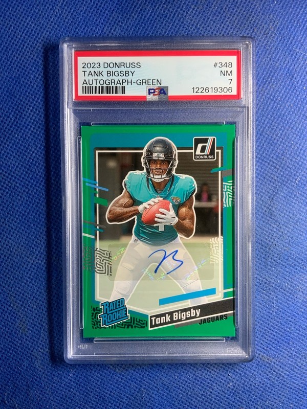 2023 Donruss Football Tank Bigsby Green Rated Rookie Auto #348 Psa 7