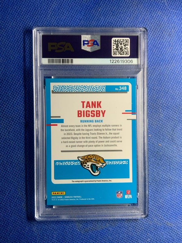 2023 Donruss Football Tank Bigsby Green Rated Rookie Auto #348 Psa 7 view 2