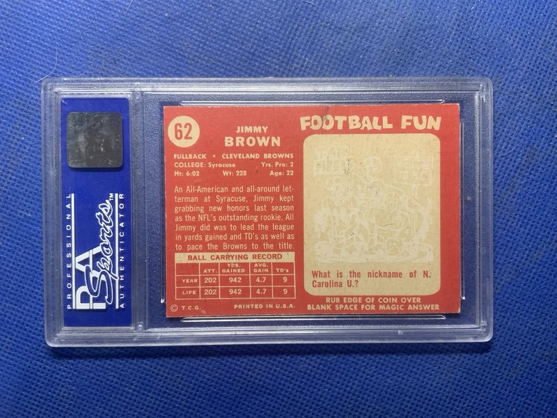 1958 Topps #62 Jim Brown ** ROOKIE ** PSA 7** Good Centering ** view 2