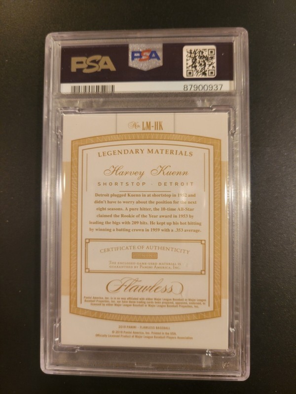 2023 FLAWLESS HARVEY KUENN GAME WORN PATCH - Pop 1 - PSA 8 - #/10 - TIGERS view 2