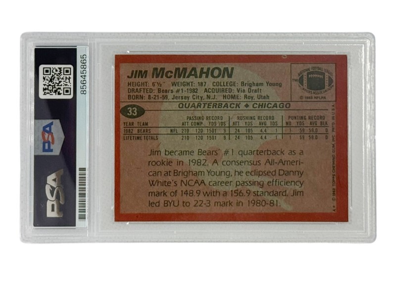 Jim McMahon Autographed 1983 Topps Rookie Card #33 PSA Authenticated view 2