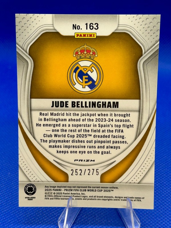 2025 Panini Prizm FIFA Club World Cup Jude Bellingham Blue Seismic #163 /275 view 2
