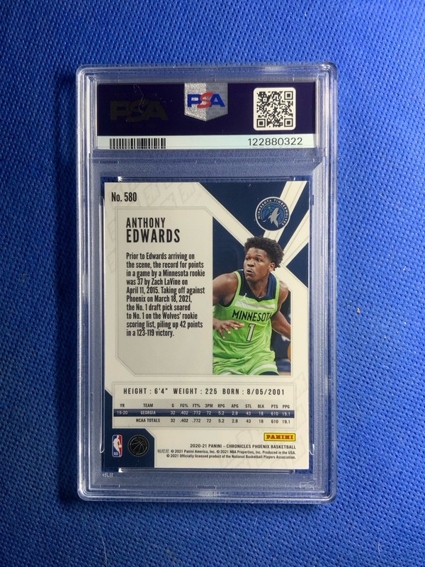 2020 PANINI CHRONICLES #580 ANTHONY EDWARDS ROOKIE RC PSA 9 view 2