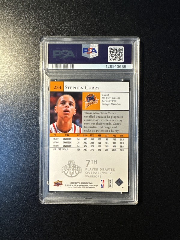 2009 Upper Deck #234 Stephen Curry RC Rookie PSA 9 view 2