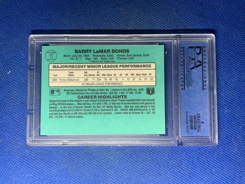1986 Donruss The Rookies BARRY BONDS RC ROOKIE #11 Pirates Giants PSA 9 view 2
