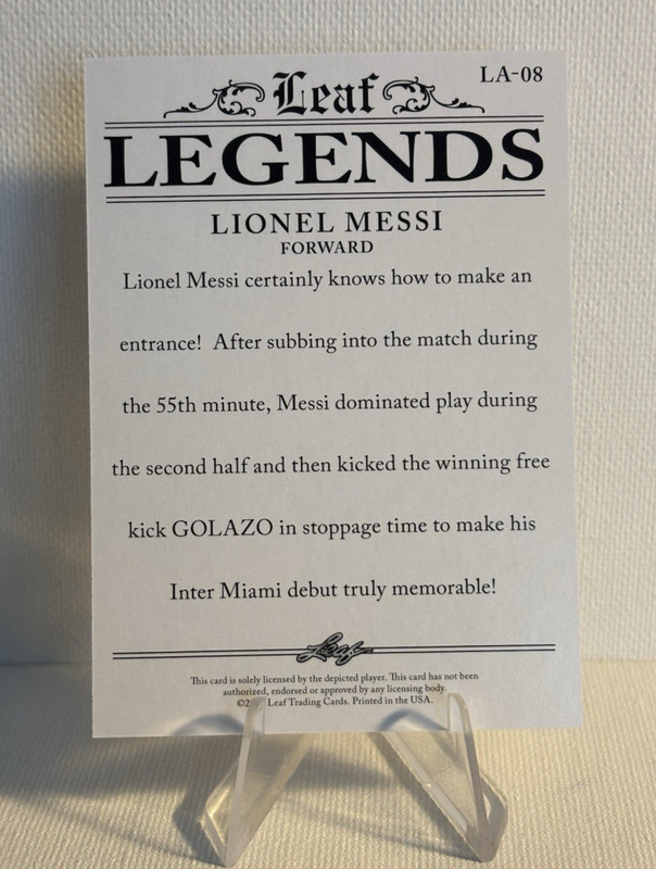 LIONEL MESSI ARGENTINA * 2024 LEAF "SPECIAL RELEASE" LEGENDS #LA-08 SOCCER CARD view 2
