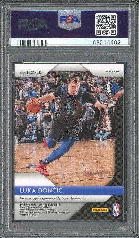 2018 Panini Prizm Mosaic Luka Doncic Rookie Auto PSA 9 view 2