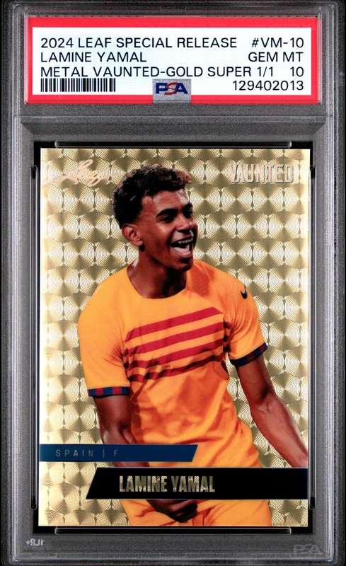 PSA 10 Lamine Yamal 2024 Leaf Vaunted Metal #VM-10 Gold Superprismatic 1/1 Card
