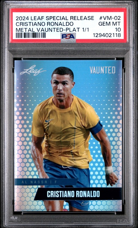 PSA 10 Cristiano Ronaldo 2024 Leaf Vaunted Metal VM-02 Platinum 1/1 Trading Card